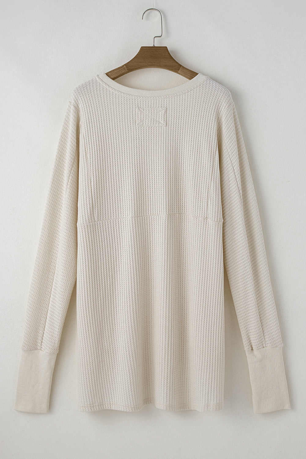 White Waffle Knit Exposed Seam V Neck Oversized Top