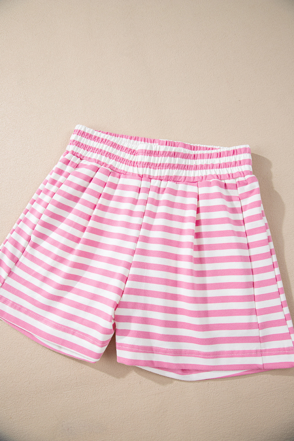 Pink Stripe Kangaroo Pocket Hoodie and Wide Leg Shorts Set