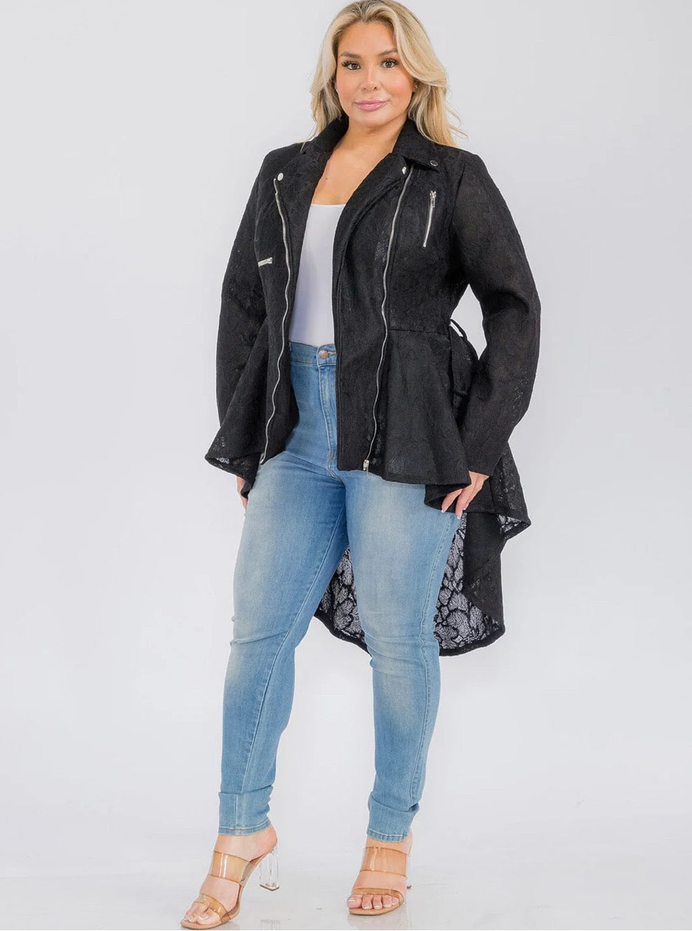 PLUS Zip Up Hi-Low Belted Jacket