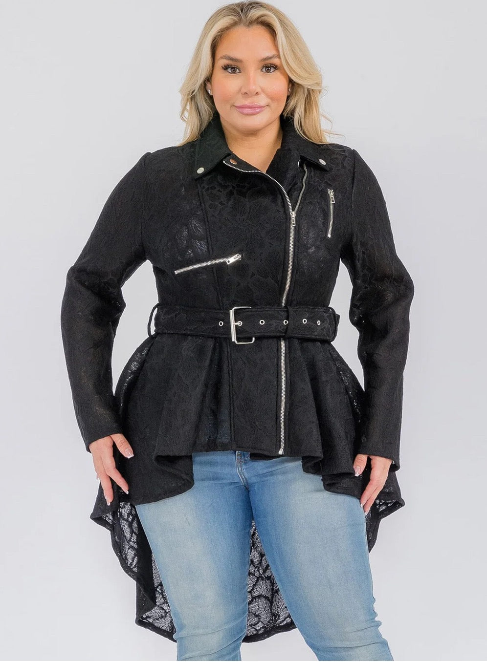 PLUS Zip Up Hi-Low Belted Jacket