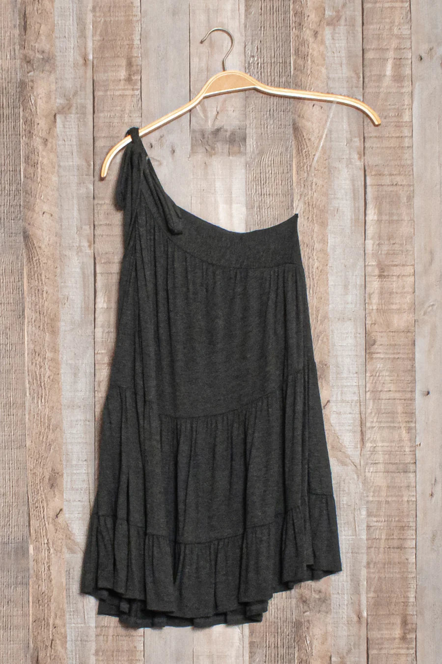 PLUS CHARCOAL GREY SOLID ONE SHOULDER TIERED TOP
