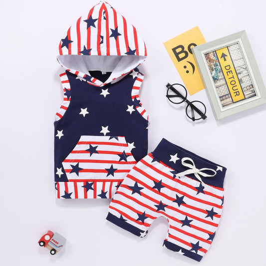 Baby Boy Red, White & Blue Hooded 2pc