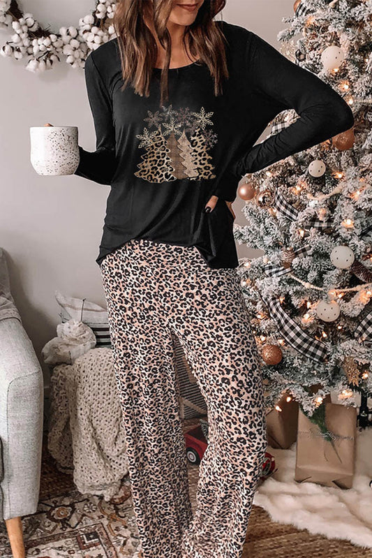 Christmas Leopard Two-piece Lounge Set